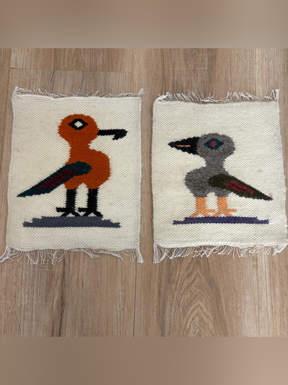 Vintage Wool Bird Tapestry Art knit decorations set of 2